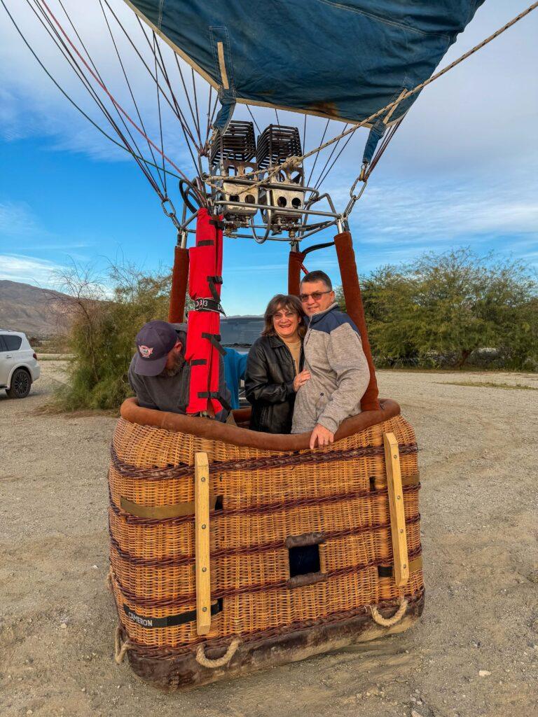 Passengers on a private hot air balloon flight over California