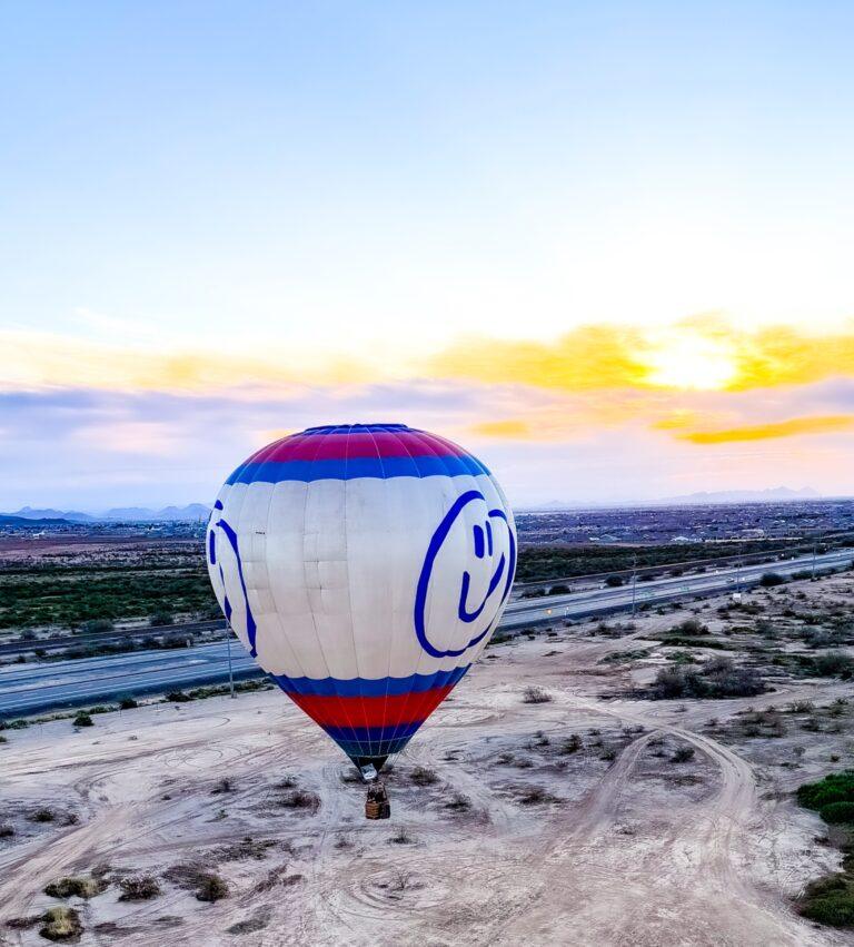 Aerial view of Coachella Valley-area farmland from a hot air balloon
